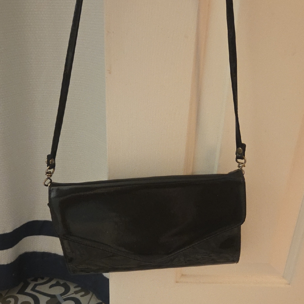 Sassy Jones Vintage  Black Patent Leather  Women's Shoulder Bag